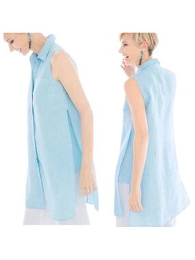 Fab ☀️Chicos 100% Linen Lagenlook “WATER LILY GREEN” Tunic - Chicos Size 2 L/12)